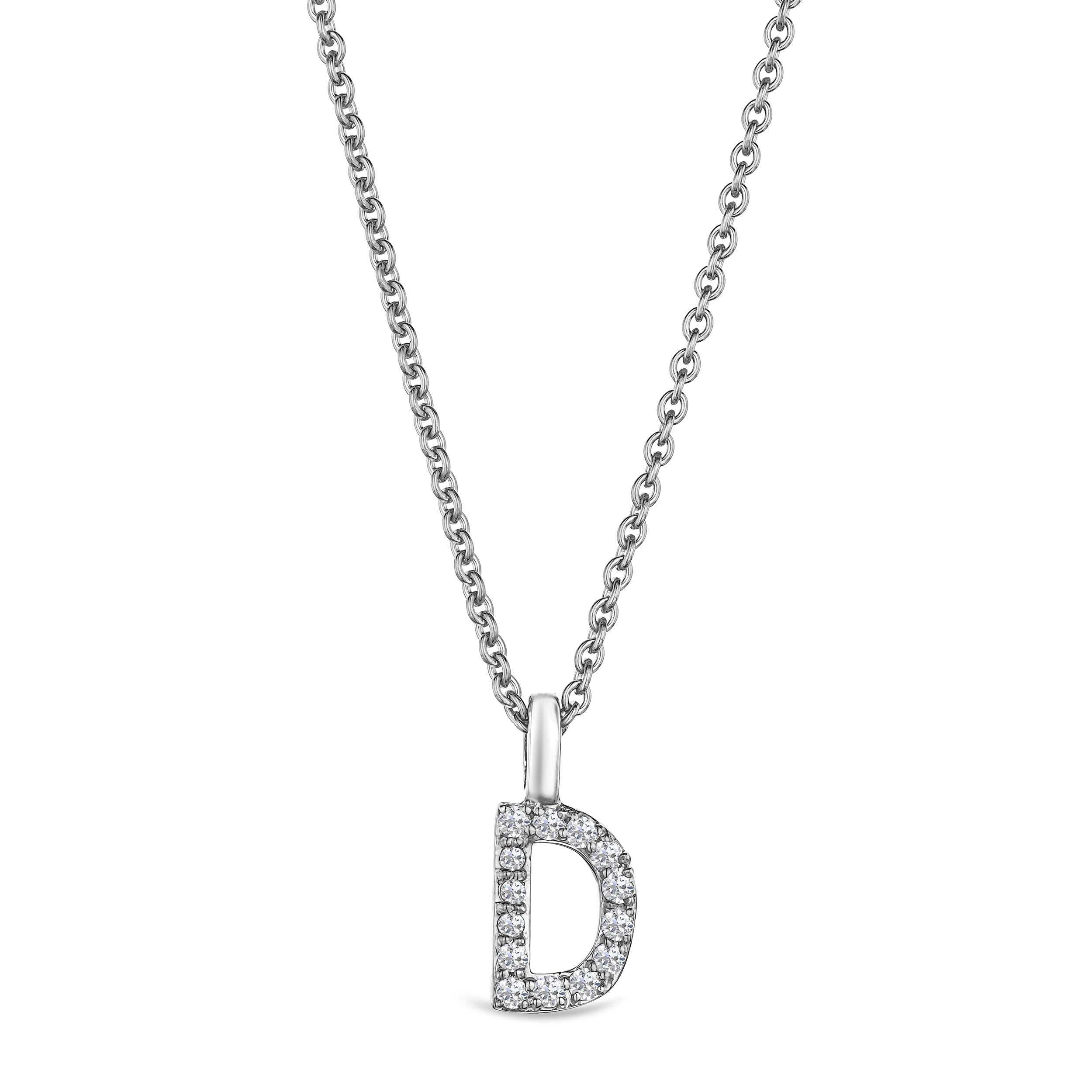 Love Letter Initial D Lab Diamond Necklace set in 9K White Gold